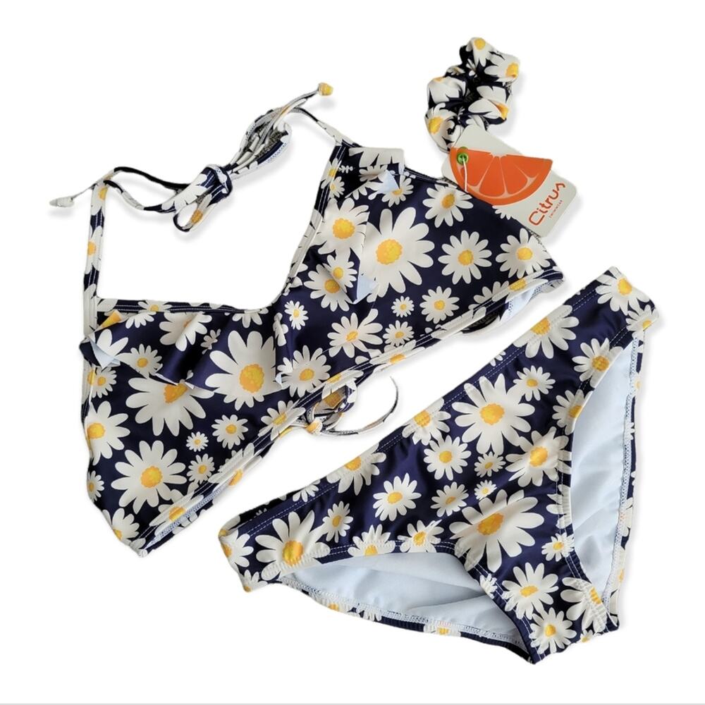 Citrus two piece ruffle top daisy print swimsuit Size 16